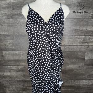 Ruiyige Sleeveless Ruched Polka Dot Dress Size L
